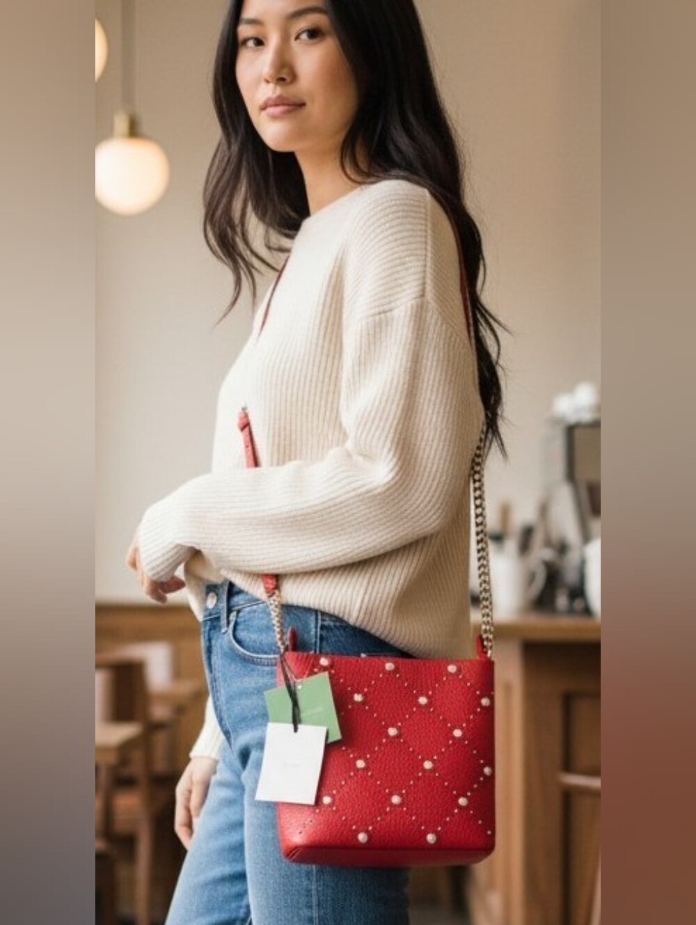 Kate Spade Hayes Street Royal Red Pearl Ellery Crossbody Bag